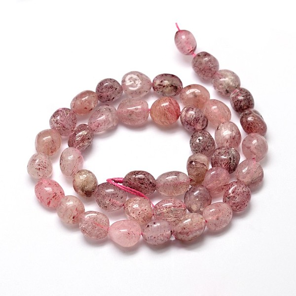 Natural Strawberry Quartz Gemstone Nuggets Bead Strands