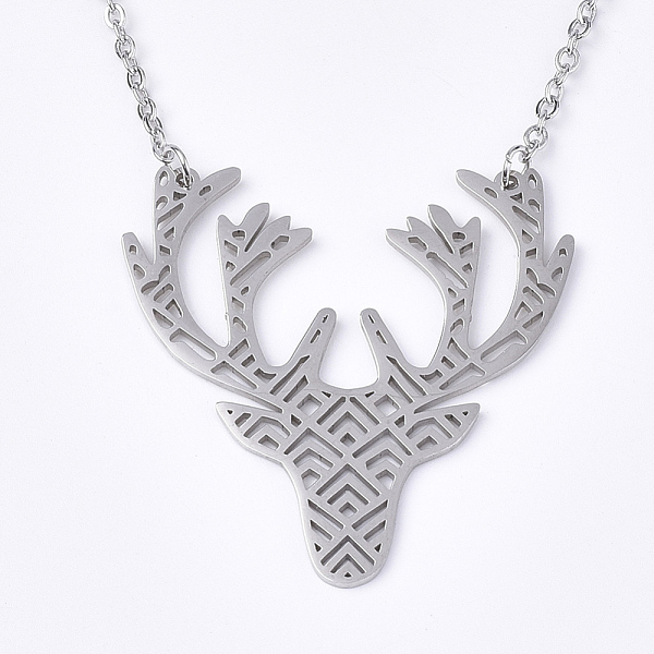 

PandaHall 201 Stainless Steel Pendant Necklaces, with Cable Chains, Christmas Reindeer/Stag, Stainless Steel Color, 17.7 inch(45cm), 2mm...