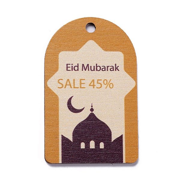 

PandaHall Eid Mubarak Theme Wood Pendants, with Masjid Pattern, Half Oval, Dark Orange, 67x42x2mm, Hole: 5mm Wood Others