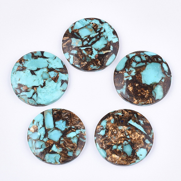 

PandaHall Assembled Natural Bronzite and Synthetic Turquoise Pendants, Flat Round, Sky Blue, 40x7mm, Hole: 1.4mm Synthetic Turquoise Flat...