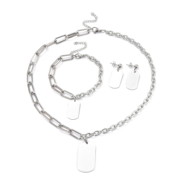 

PandaHall 304 Stainless Steel Paperclip Chains & Cable Chain Jewelry Sets, Dangle Earrings & Pendant Necklaces & Charm Bracelets, Oval...