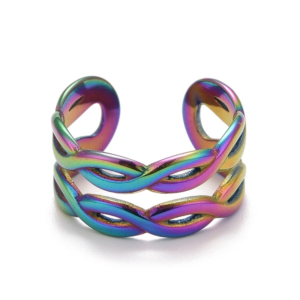 

PandaHall Rainbow Color Ion Plating(IP) 304 Stainless Steel Hollow Chunky Open Cuff Ring for Women, US Size 8 1/2(18.5mm) 304 Stainless...