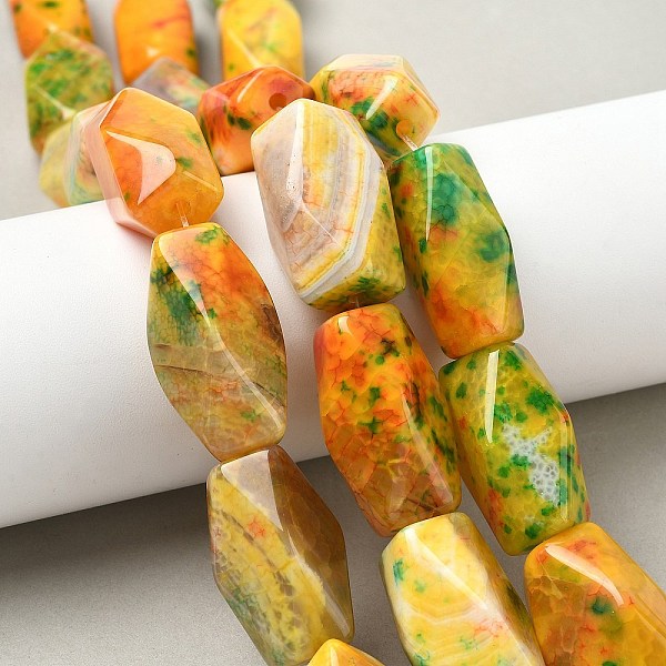 Gefärbt natürliche Achat Perlen Stränge, Rhombus, orange, 30-32x14-16x14-16 mm, Bohrung: 2 mm, ca. 12 Stk. / Strang, 14.25'' (36.2cm) - 14.49'' (36.8cm)