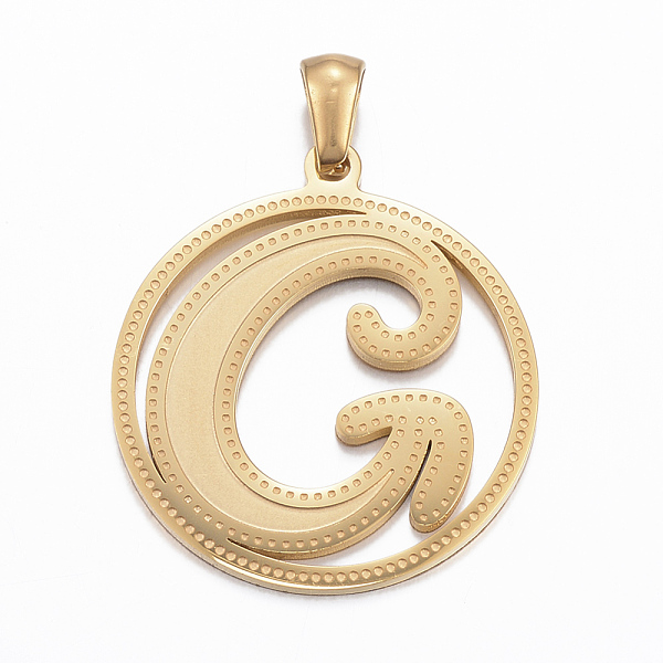 

PandaHall Ion Plating(IP) 304 Stainless Steel Pendants, Flat Round with Letter.G, Golden, 28x25x1.2mm, Hole: 6x3mm 304 Stainless Steel...