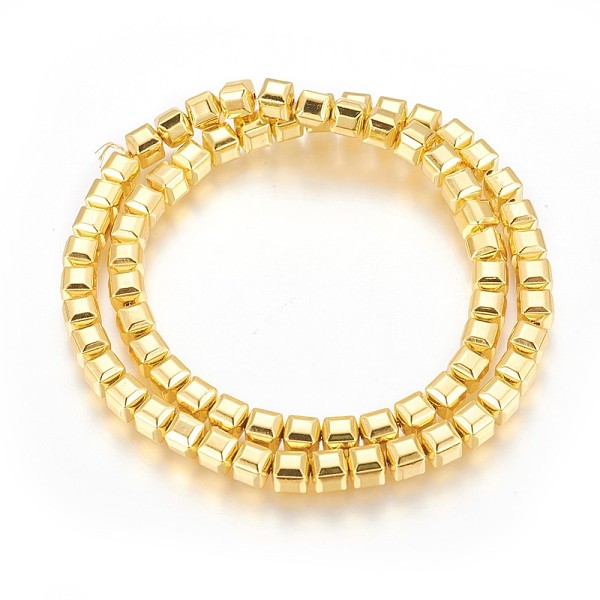 

PandaHall Electroplated Non-magnetic Synthetic Hematite Beads Strands, Long-Lasting Plated, Faceted, Square, Golden Plated, 4x4x4mm, Hole...