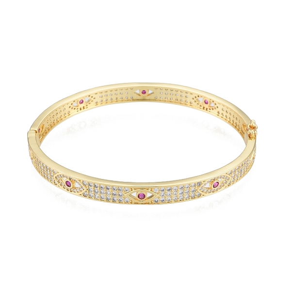 

PandaHall Cubic Zirconia Horse Eye Hinged Bangle, Real 18K Gold Plated Brass Jewelry for Women, Magenta, Inner Diameter: 2-1/8x2-3/8 inch..., Pink