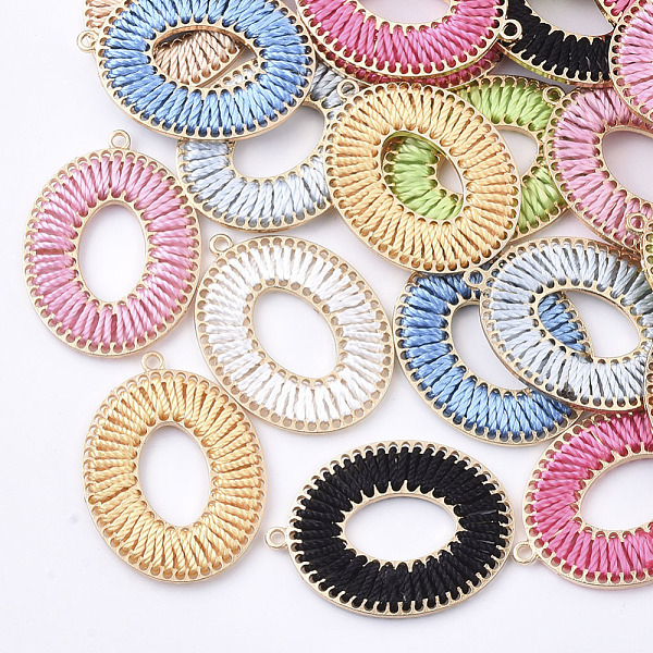 

PandaHall Polyester Thread Woven Pendants, with Golden Plated Alloy Findings, Long-Lasting Plated, Oval, Mixed Color, 43x32x3mm, Hole: 2mm..., Multicolor