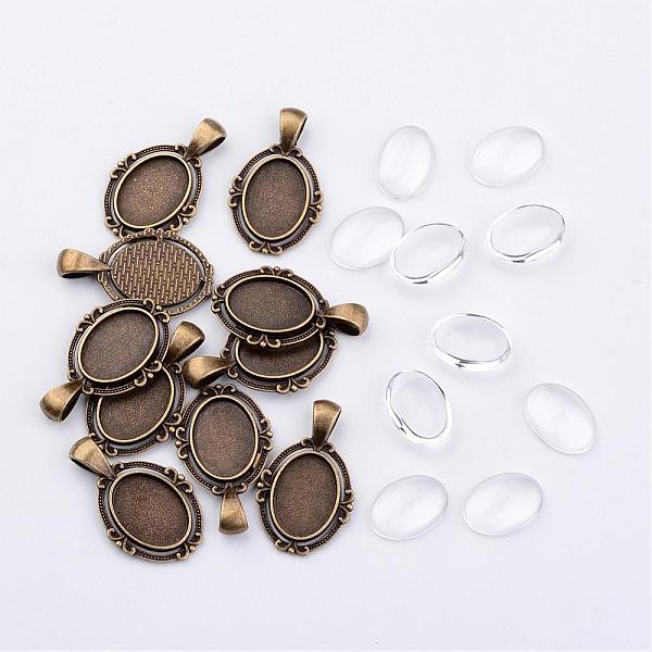 

PandaHall Tibetan Style Alloy Pendant Cabochon Settings, Clear Glass Cabochons, Oval, Cadmium Free & Nickel Free & Lead Free, Antique Bronze...