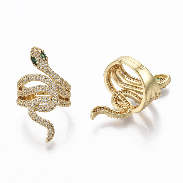 

PandaHall Adjustable Brass Micro Pave Cubic Zirconia Finger Rings, Wide Band Rings, Snake, Nickel Free, Real 18K Gold Plated, Size 6, Inner..., Clear