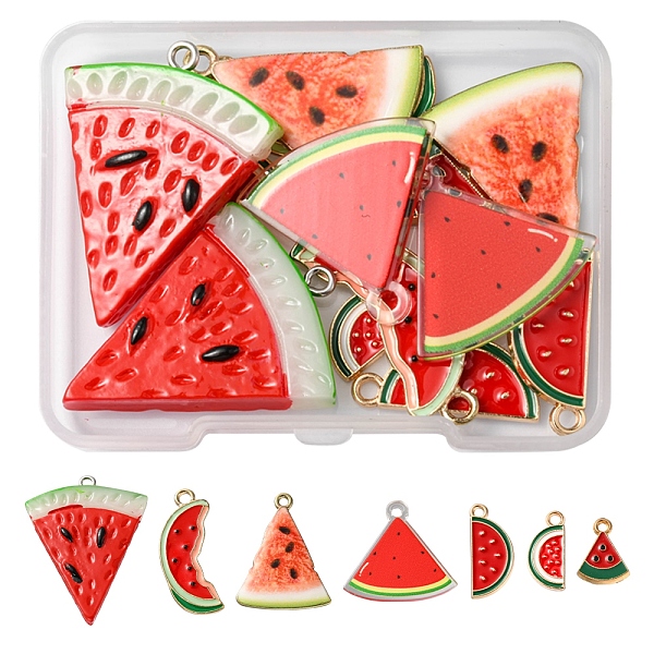 

PandaHall 14Pcs 7 Styles Alloy Enamel & Acrylic Pendants, Watermelon, Platinum & Light Gold, Red, 16~30.5x8~28x1.5~8mm, Hole: 1.8~2.5mm...