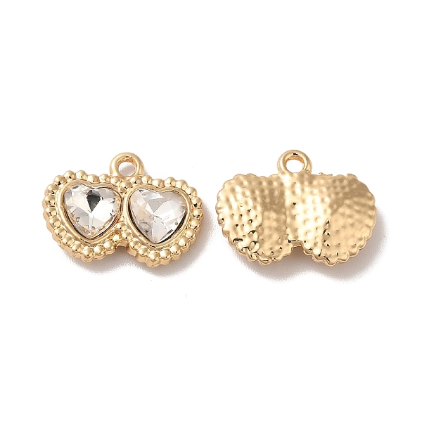 

PandaHall Rack Plating Alloy Pandants, with Glass, Nickel Free, Double Heart Charms, Golden, Clear, 13.5x17.5x4mm, Hole: 1.6mm Alloy+Glass...