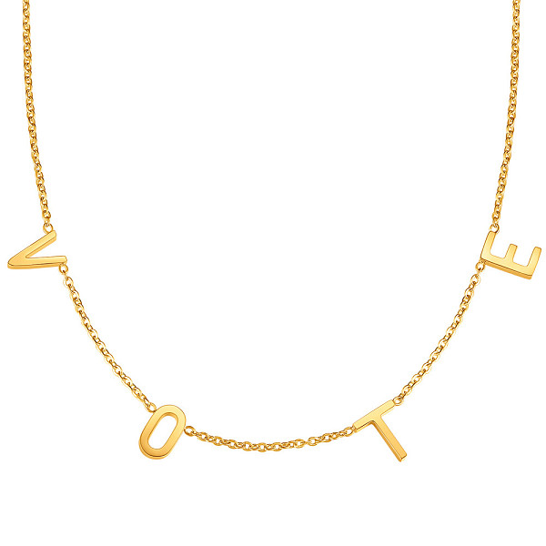 

PandaHall SHEGRACE Stainless Steel Pendant Necklaces, with Cable Chains and Lobster Claw Clasps, Word VOTE, Golden, 17.9 inch(45.5cm)...