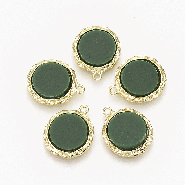 

PandaHall Alloy Pendants, with Plastic, Flat Round, Light Gold, Green, 20x16x3.5mm, Hole: 1.6mm Plastic Flat Round Green