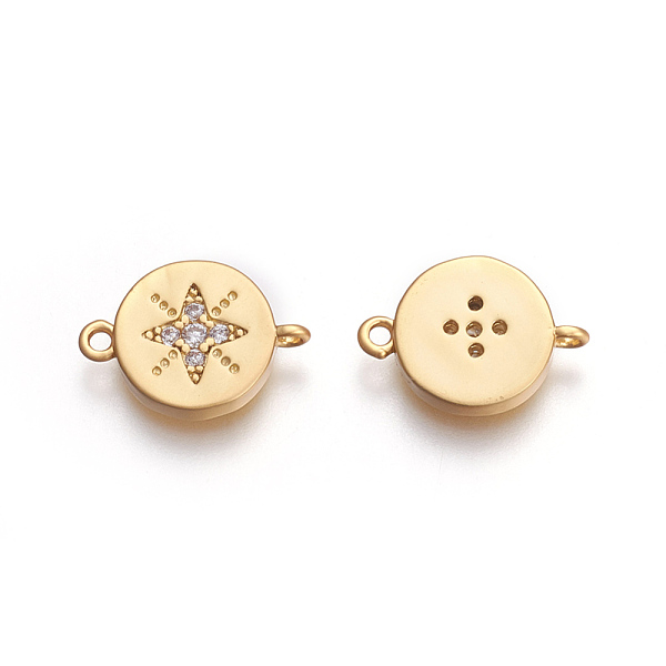 

PandaHall Brass Micro Pave Cubic Zirconia Links, Cadmium Free & Lead Free, Flat Round with Star, Clear, Matte Gold Color, 12.5x9x2mm, Hole...