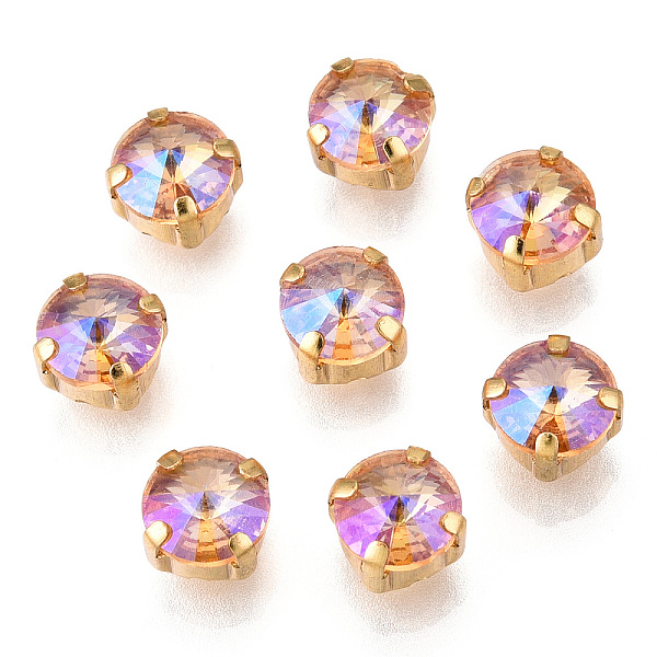 

PandaHall Flat Round Moonlight Effect Sew on Rhinestone, Glass Rhinestone, with Brass Settings, Garments Accessories, Light Gold, Plum..., Purple