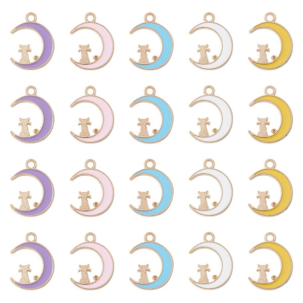 

PandaHall 20Pcs 5 Colors Alloy Enamel Pendants, Light Gold, Moon with Cat Charm, Mixed Color, 19.5x14.5x1.5mm, Hole: 2mm, 4pcs/color..., Multicolor