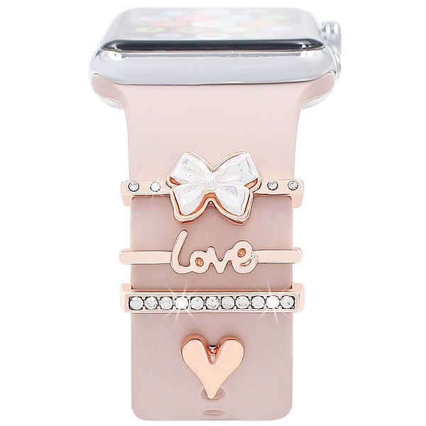 

PandaHall Word Love & Heart Alloy Rhinestones Watch Band Charms Set, Watch Band Studs, Decorative Ring Loops, Rose Gold, Inner Diameter...