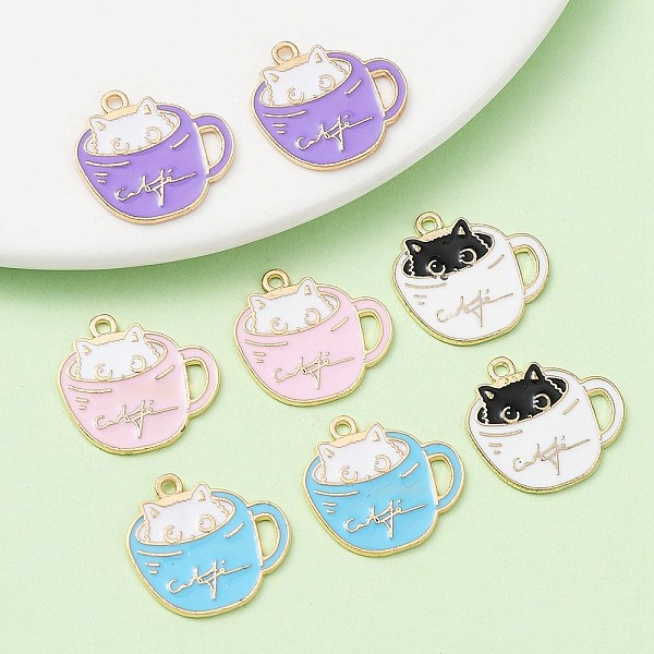 

PandaHall 8Pcs 4 Colors Alloy Enamel Pendants, Light Gold, Cup with Cat Charm, Mixed Color, 18.5x20x1mm, Hole: 1.5mm, 2pc/color Alloy+Enamel..., Multicolor