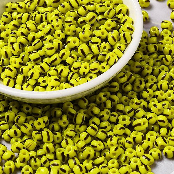 

PandaHall 6/0 Opaque Colours Seep Glass Seed Beads, Round Hole, Round with Stripe Pattern, Yellow Green, 3~4.5x3~4.5mm, Hole: 1.2~1.5mm...