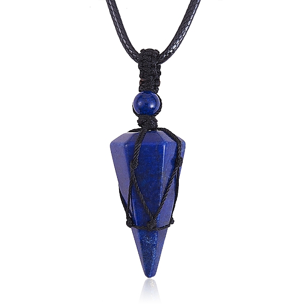 

PandaHall Natural Lapis Lazuli Cone Braided Pendant Necklace, Gemstone Wrapped Jewelry for Women, 31.18 inch~33 inch(79.2~84cm) Lapis Lazuli