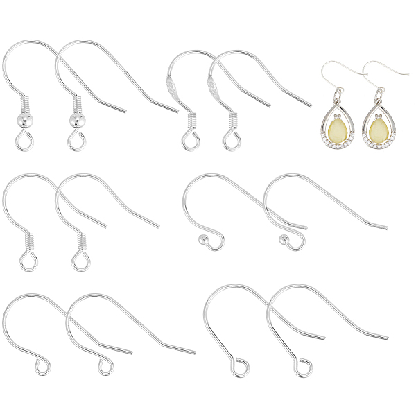 

PandaHall 12 Parirs 6 Style Sterling Silver Earring Hooks, Ear Wire with Loops & Shepherd's Hook Ear Wire, with S925 Stamp, Silver, 21...