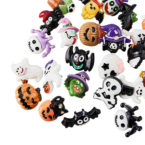 PandaHall SUPERFINDINGS Halloween Theme Iron Push Pins, Resin Cabochon Drawing Pins, Ghost & Witch & Monster Map Tacks, Mixed Color...