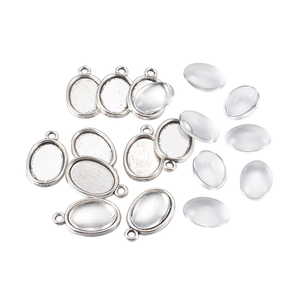 

PandaHall DIY Pendant Making, with Tibetan Style Alloy Pendant Cabochon Settings and Glass Cabochons, Oval, Antique Silver, 20x12.5x1.5mm..., Clear