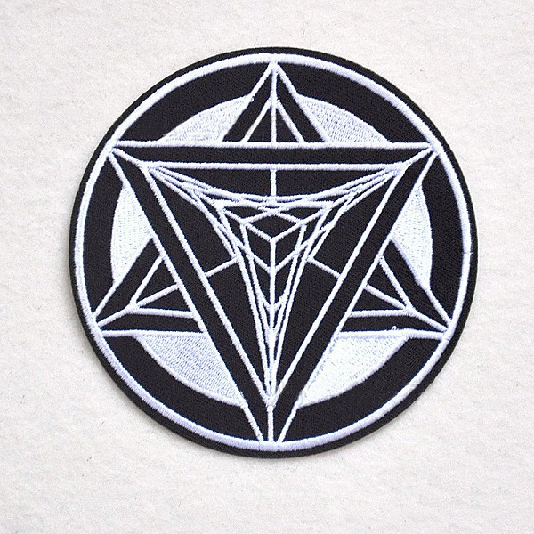 

PandaHall Computerized Embroidery Cloth Iron on/Sew on Patches, Costume Accessories, Appliques, Flat Round with Triangle, Black, 100mm Cloth...