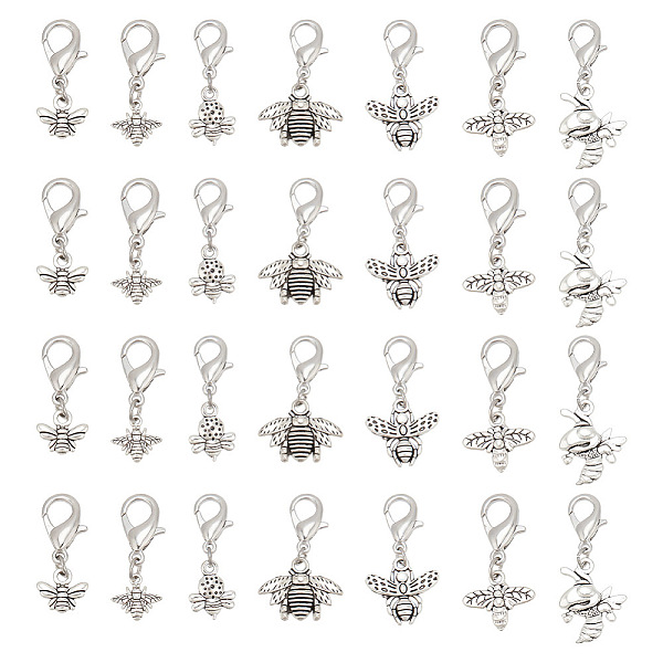 

PandaHall Tibetan Style Alloy Pendant Decorations, with Zinc Alloy Lobster Claw Clasps, Bees, Antique Silver & Platinum, 27~37mm, 28pcs/set...