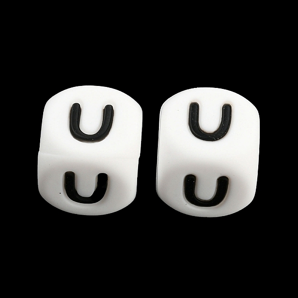 PandaHall 20Pcs White Cube Letter Silicone Beads 12x12x12mm Square Dice Alphabet Beads with 2mm Hole Spacer Loose Letter Beads for Bracelet...