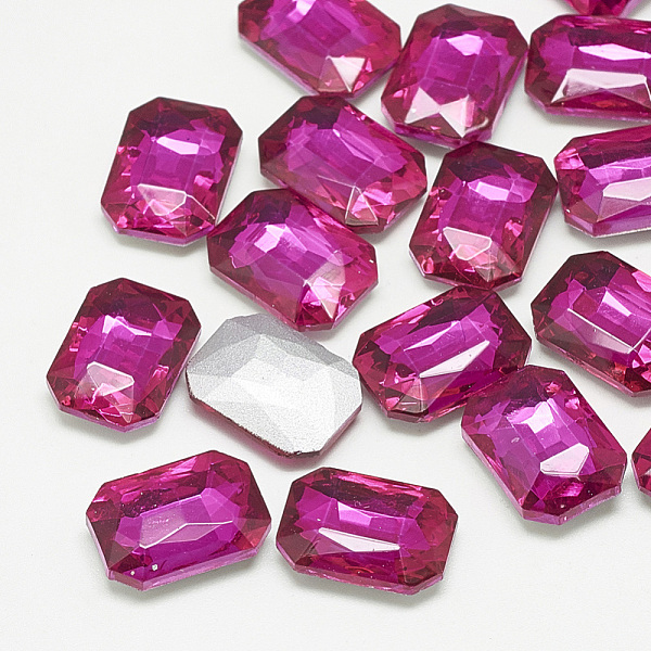 

PandaHall Pointed Back Glass Rhinestone Cabochons, Faceted, Rectangle Octagon, Rose, 10x8x3.5mm Glass Rhinestone Octagon Pink