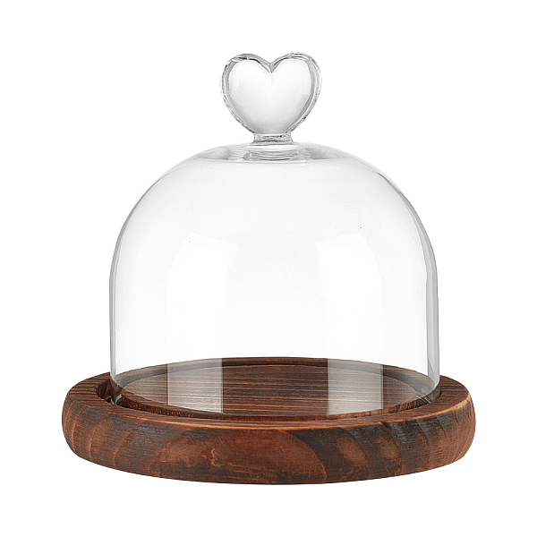 PandaHall Round Glass Display Dome Cloche, Mini Glass Cloche Dome Clear Bell Jar Cloche Plant Terrarium Decor with Wood Base 11.2cm×11.2cm...