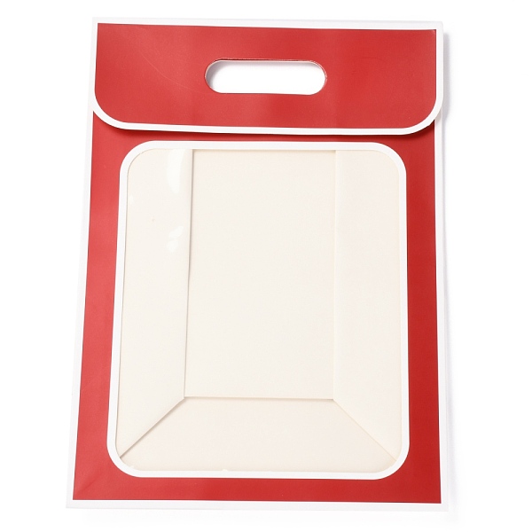 

PandaHall Rectangle Paper Bags, Flip Over Paper Bag, with Handle and Plastic Window, Red, 35x25x15cm Paper None Red