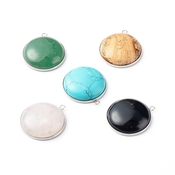 

PandaHall Handmade Natural & Synthetic Gemstone Pendants, with 304 Stainless Steel Settings, Half Round, Stainless Steel Color...