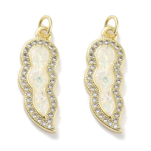 

PandaHall Brass Micro Pave Clear Cubic Zirconia Pendants, with Synthetic Opal and Jump Rings, Real 18K Gold Plated, White, 23.5x8.5x3mm...