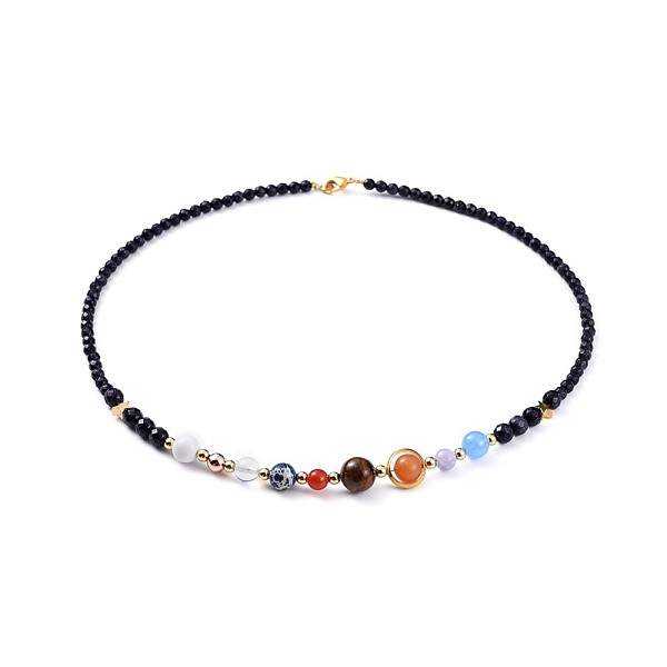 

PandaHall Natural & Synthetic Gemstone Beaded Necklaces, with Brass Beads and 304 Stainless Steel Lobster Claw Clasps, Universe Galaxy The...