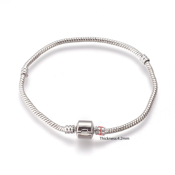 

PandaHall Brass European Style Bracelets with Brass Clasp without Sign, Platinum Color, about 20cm long, 3mm thick, 2mm hole Brass