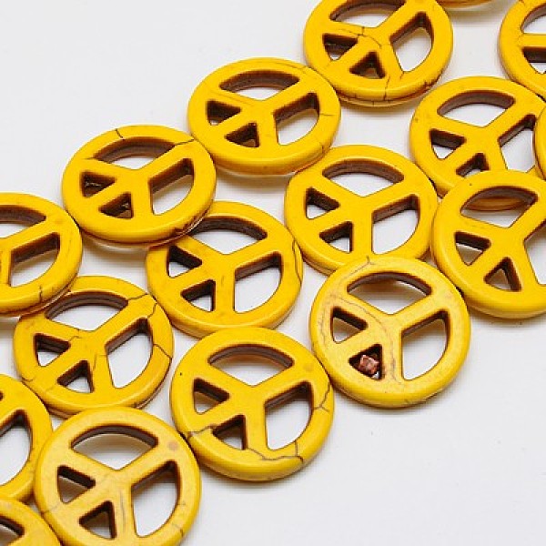 

PandaHall Synthetic Turquoise Beads Strands, Dyed, Peace Sign, Gold, 15x4mm, Hole: 1mm, about 26pcs/strand, 15.5 inch Synthetic Turquoise...