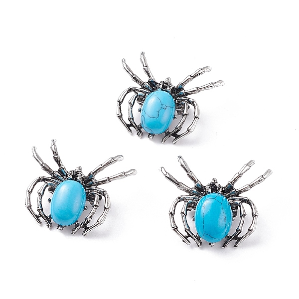 

PandaHall Synthetic Turquoise Brooch, with Alloy Findings and Glass, Spider, Antique Silver, 34~35x41~42x7mm, Hole: 3x5mm Synthetic...