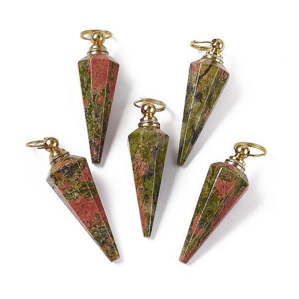 

PandaHall Natural Unakite Openable Perfume Bottle Pendants, Faceted Cone Charm, with Golden Tone Brass Findings, 48~50x15.5~16.5x15.5~16.5mm...