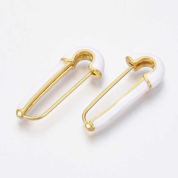 

PandaHall Brass Enamel Safety Pins Earrings, Real 18K Gold Plated, Nickel Free, White, 28x12x4mm, Pin: 1mm Brass White