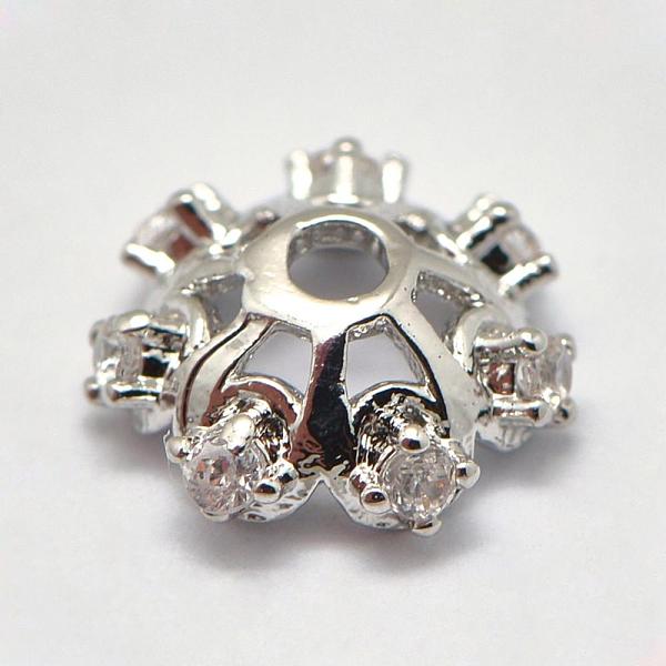 

PandaHall Brass Micro Pave Cubic Zirconia Bead Caps, Apetalous, Platinum, 8x3mm, Hole: 1mm Brass+Cubic Zirconia