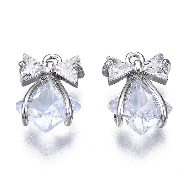 

PandaHall Brass Inlaid Clear Cubic Zirconia Pendants, Bowknot, Platinum, 15x10x4mm, Hole: 1.2mm Brass+Cubic Zirconia Bowknot Clear