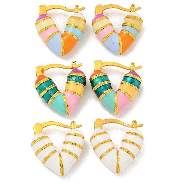 

PandaHall Rack Plating Brass Hoop Earring, with Stripe Enamel, Cadmium Free & Lead Free, Long-Lasting Plated, Real 18K Gold Plated, Heart..., Multicolor