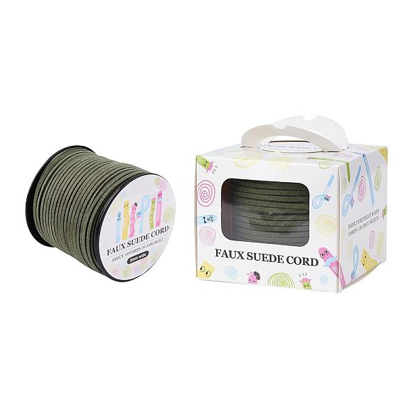

PandaHall Faux Suede Cord, Faux Suede Lace, Paper Box Packing, Dark Olive Green, 3.0x1.4mm, about 98.43yards/roll(90m/roll) Faux Suede Green
