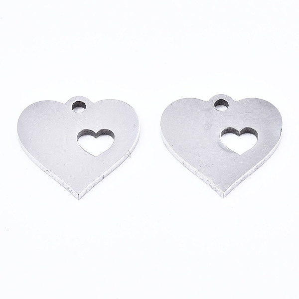 

PandaHall 201 Stainless Steel Pendants, Laser Cut, Heart, Stainless Steel Color, 12x12x1mm, Hole: 1.4mm 201 Stainless Steel Heart