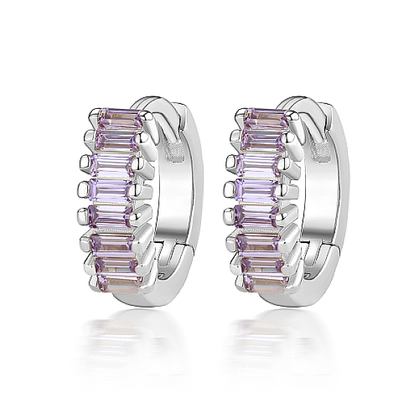 

PandaHall Cubic Zirconia Hoop Earrings, Rhodium Plated 925 Sterling Silver Earrings for Women, with S925 Stamp, Platinum, Lilac, 10x3mm..., Purple