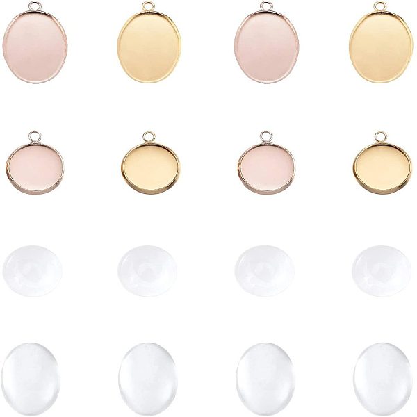 

PandaHall UNICRAFTALE 32pcs Oval and Round Stainless Steel Blank Bezel Pendant Trays Base with 36pcs Cabochons Trays Charm Pendant Blanks..., Clear
