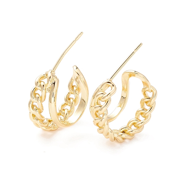 

PandaHall Curb Chain Shape Stud Earrings, Half Hoop Earrings, Brass Open Hoop Earrings for Women, Real 18K Gold Plated, 19x25x19.5mm, Pin...