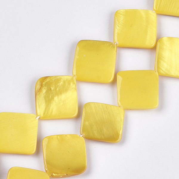 

PandaHall Spray Painted Freshwater Shell Beads, Rhombus, Yellow, 18~20x18~20x3~4mm, Hole: 0.5mm, about 21pcs/strand, 15.5 inch Freshwater...